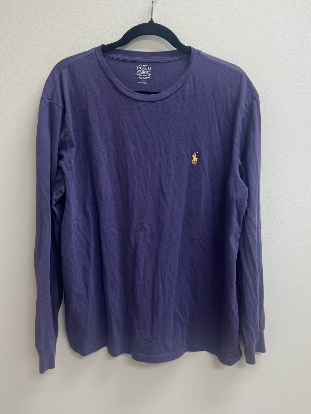 Polo Ralph Lauren Long-Sleeve Crew Neck Shirt Purple Yellow Logo Cotton Large